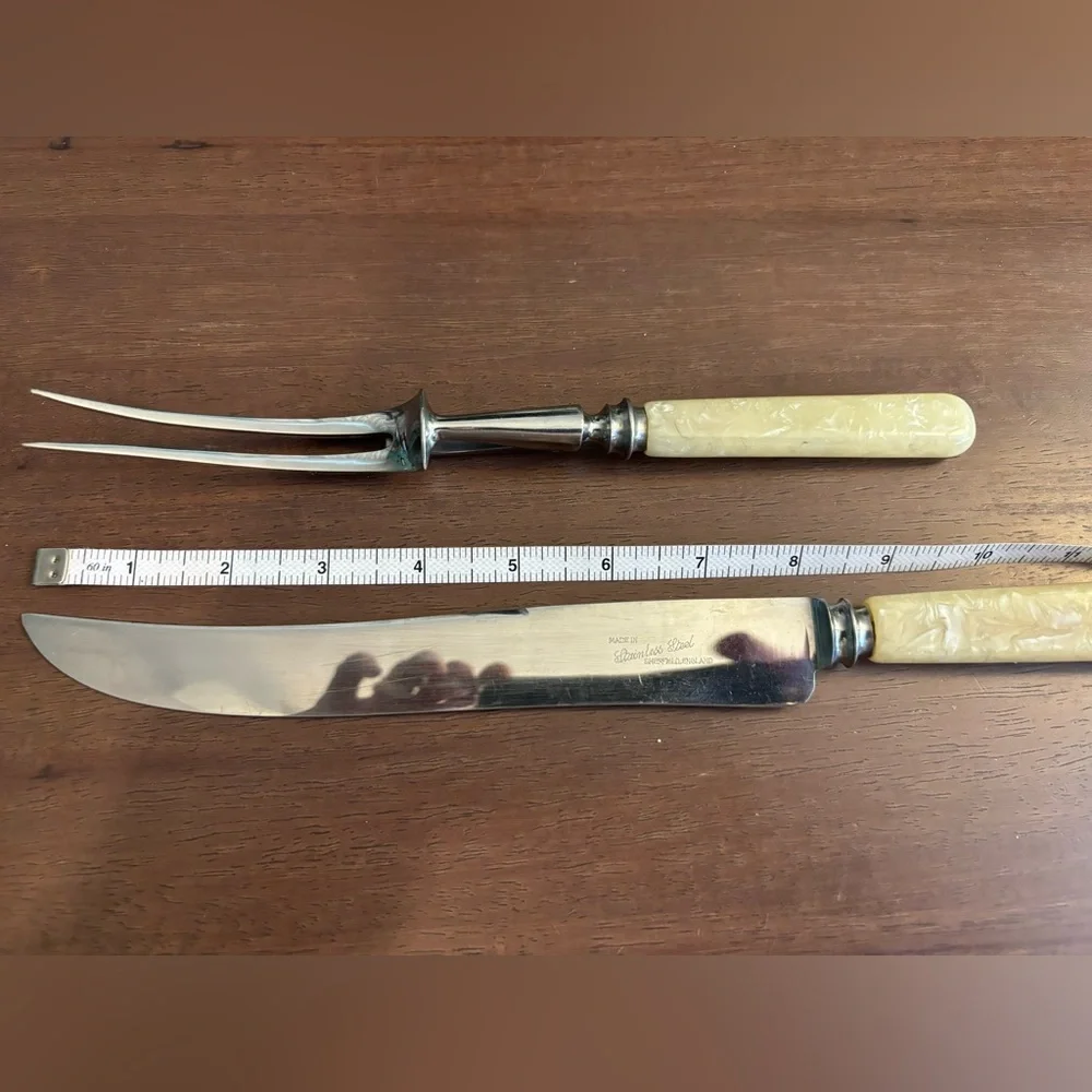 Vintage Carving Set Bakelite Handles Stainless‎ Steel Sheffield Knife Fork Stand